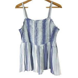 Torrid Blue White Stripe Gauze Smocked Empire Waist Cami Tank Top‎ Size 2